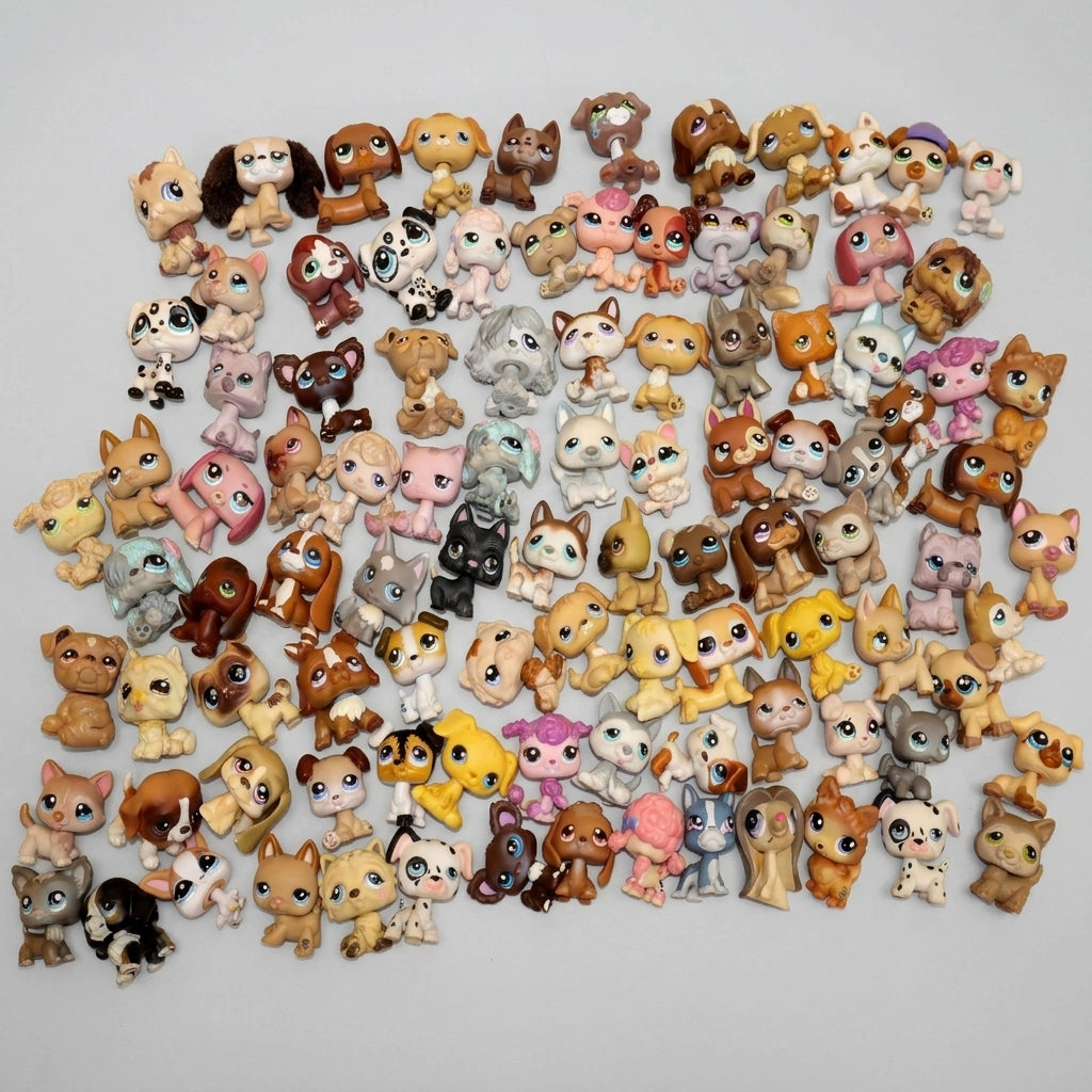 Beginner collection of vintage Littlest Pet Shop figures spanning generations 1 to 3