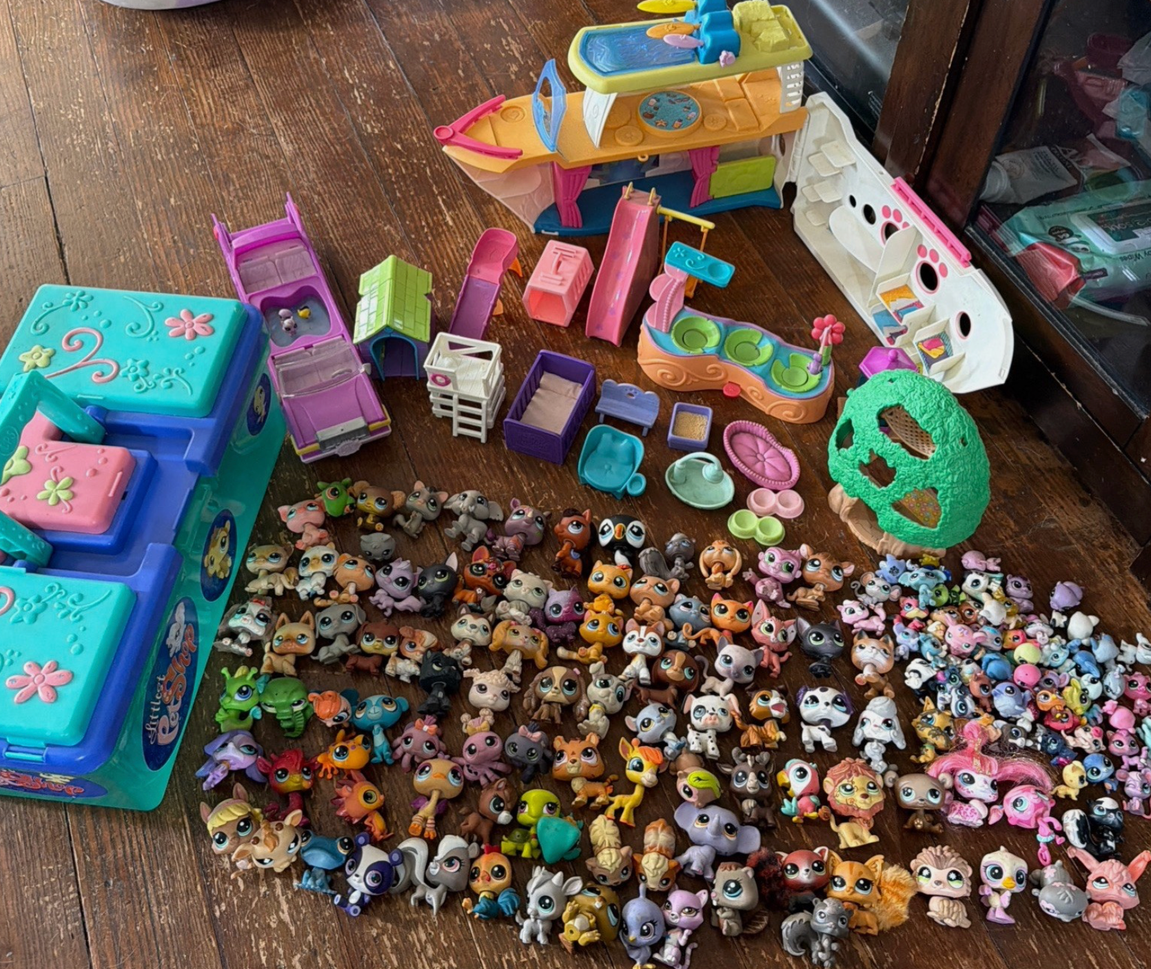 Huge Vintage Littlest Pet Shop Lot: 110+ Figures, Sailboat & Carrying Case (Hasbro 2005+)